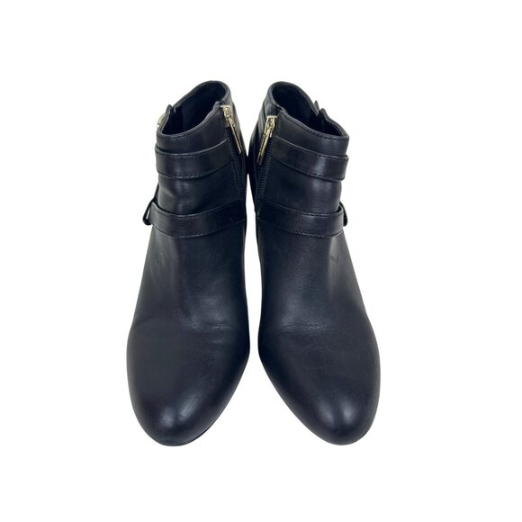 Vince Camuto Women’s 7.5M Black Leather Ankle Booties Zip Buckle Strap Heel - Picture 3 of 12